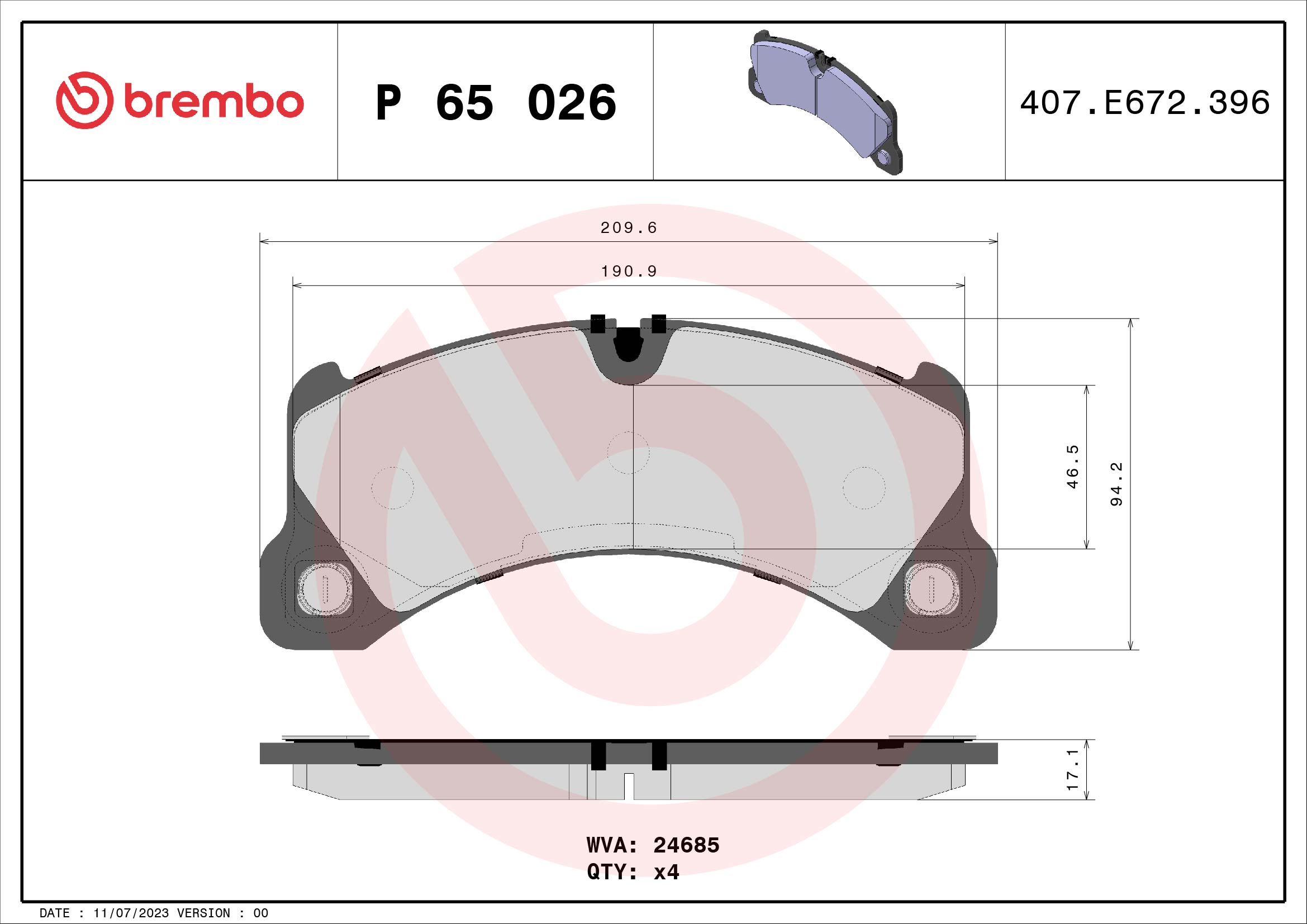 A.B.S. P 65 026 BREMBO Bremsbelagsatz, Scheibenbremse